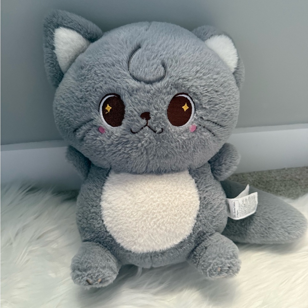 Miniso Adorable Gray and White Stuffed Animal Cat